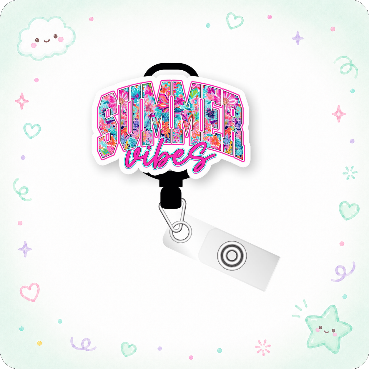 Summer Vibes Pop Topper Swapfinity Retractable ID Badge Reel - - Topperswap