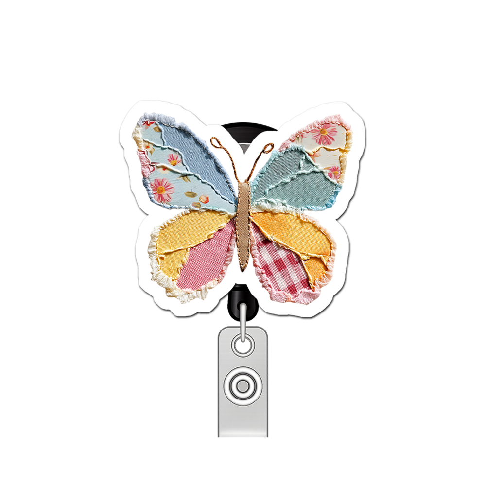 Patchwork Flutter Guru Pop Topper Swapfinity Retractable ID Badge Reel - - Topperswap