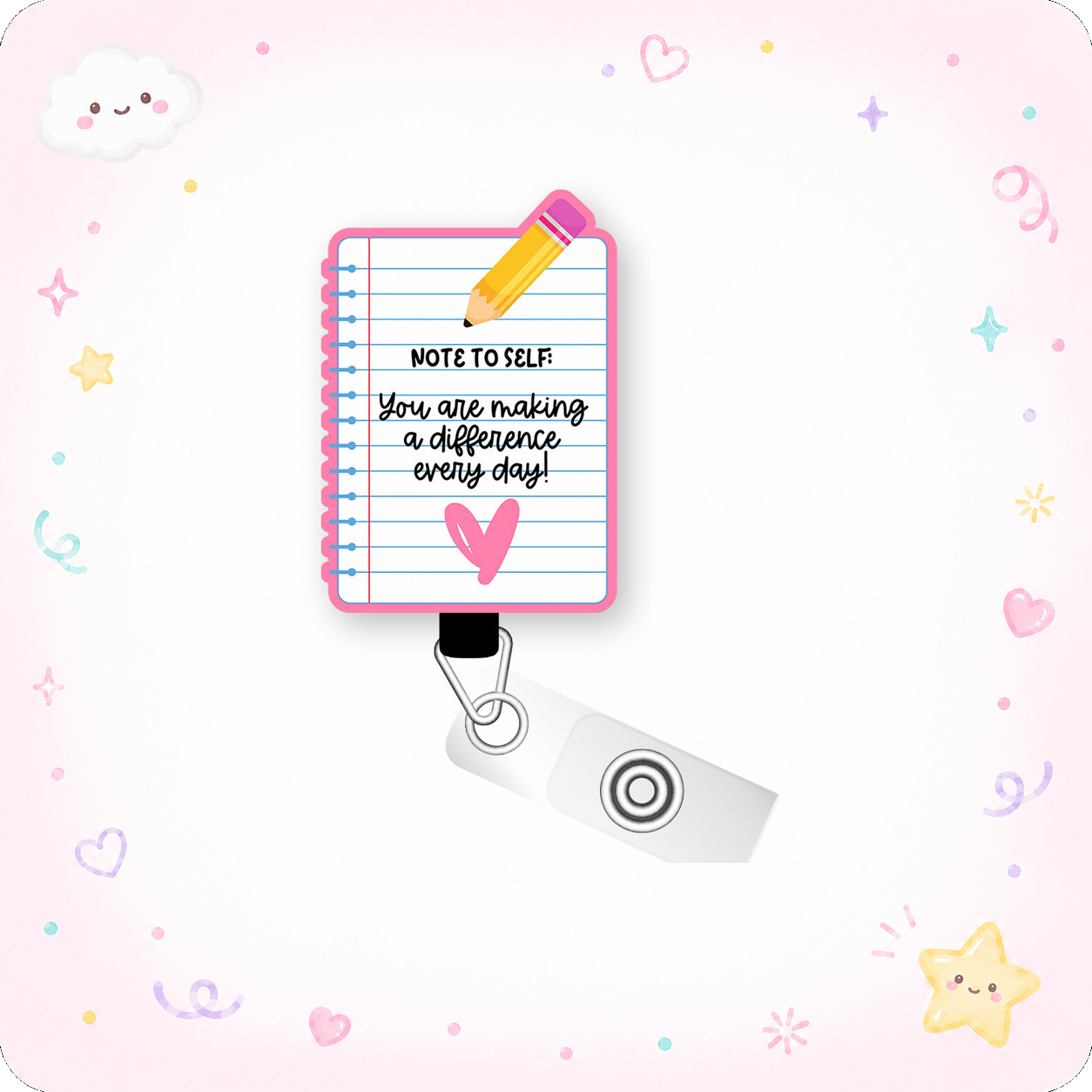 Note to Self Pop Topper Swapfinity Retractable ID Badge Reel - - Topperswap