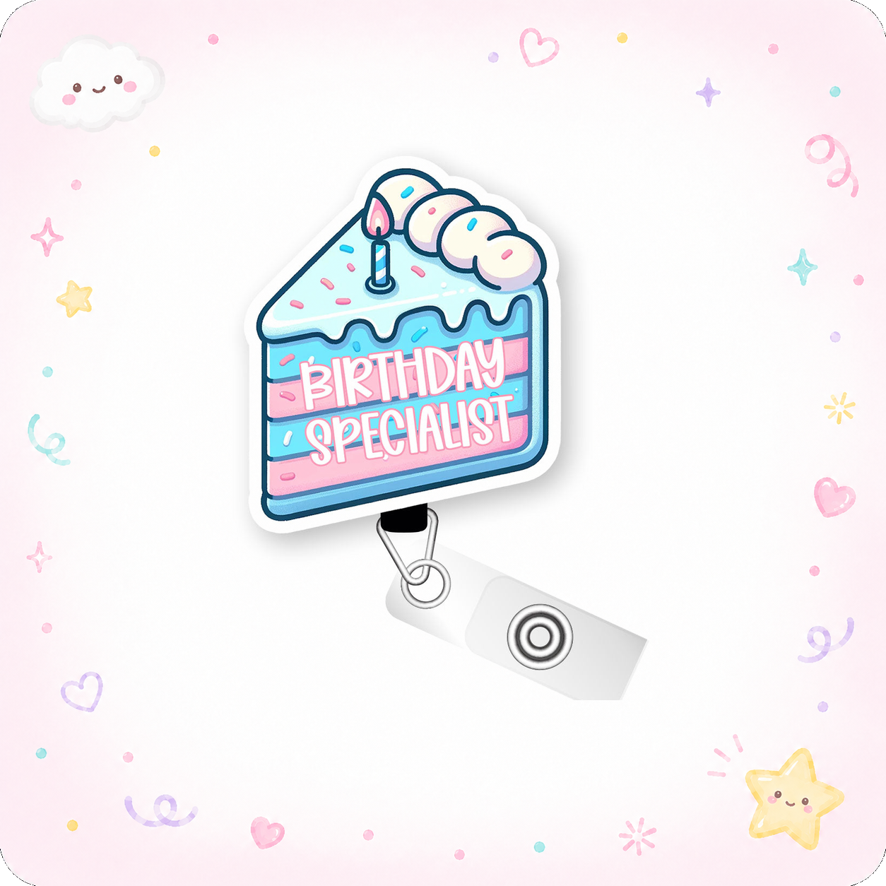 Birthday Specialist Pop Topper Swapfinity Retractable ID Badge Reel - - Topperswap