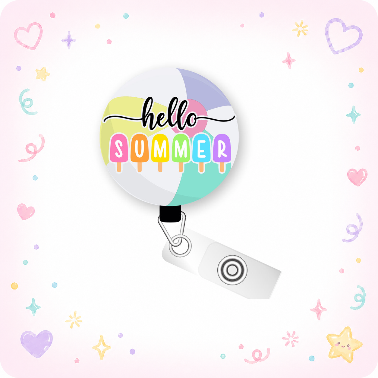 Hello Summer Pop Pop Topper Swapfinity Retractable ID Badge Reel - - Topperswap