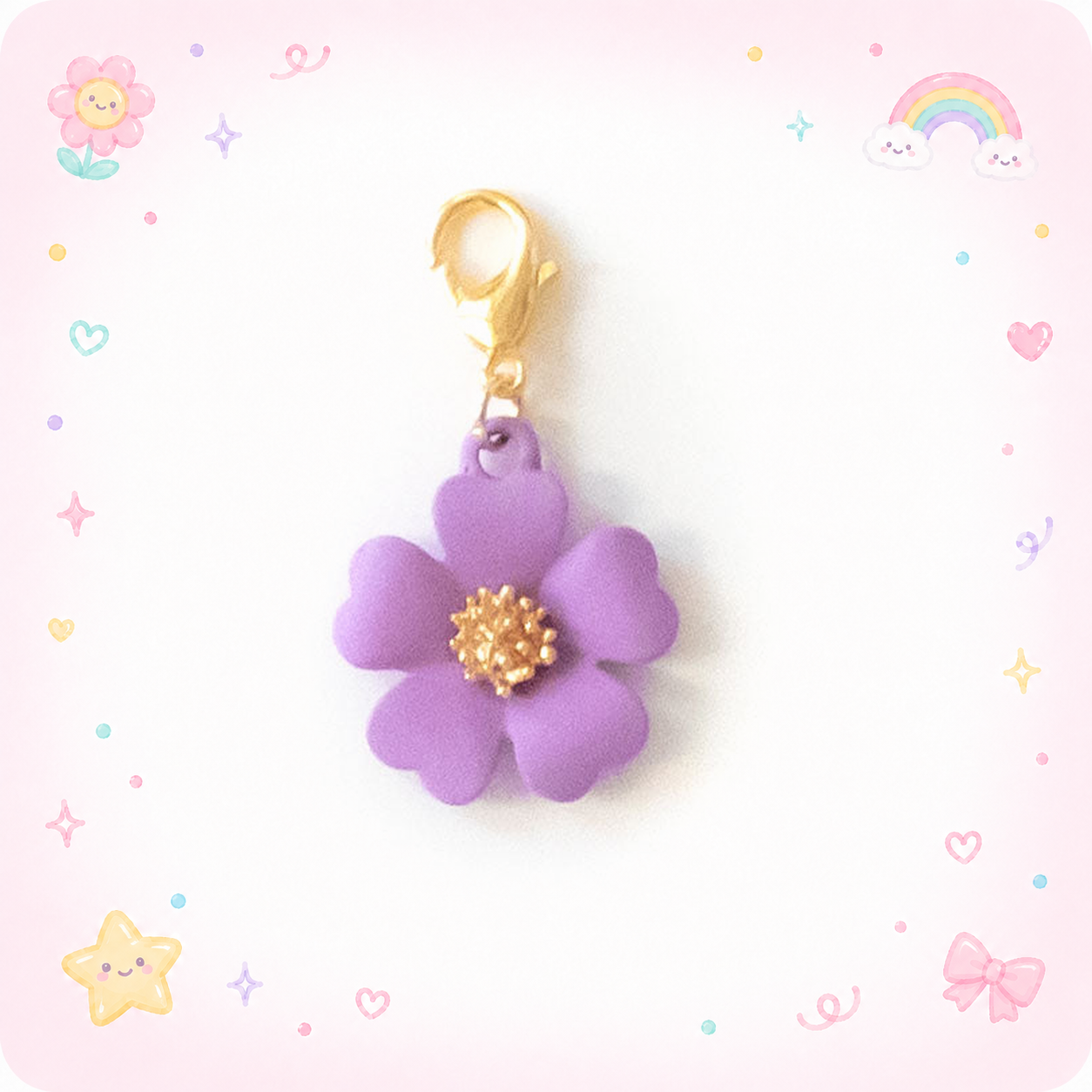 Purple Flower Charm Badge Reel Add-on - - Topperswap