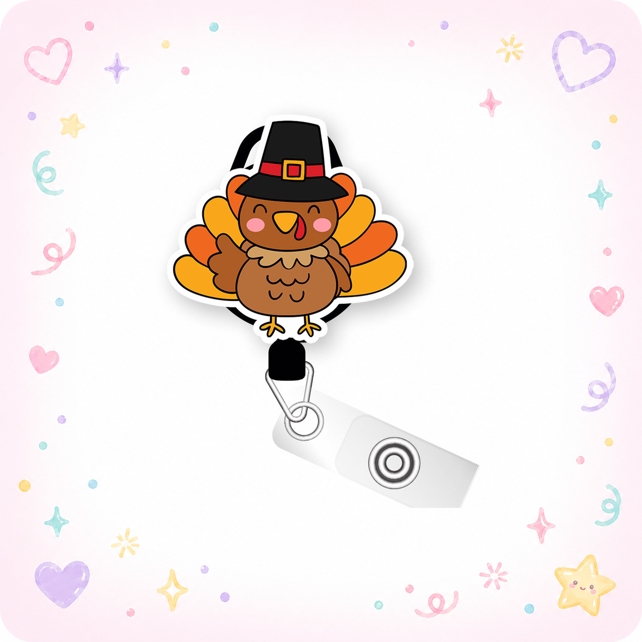 Pilgrim Turkey Pop Topper Swapfinity Retractable ID Badge Reel - - Topperswap