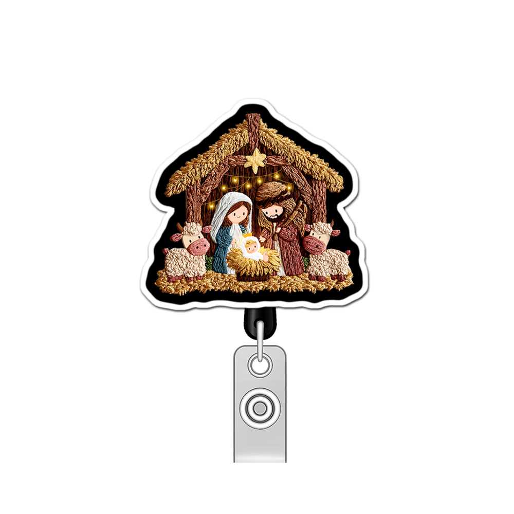 Nativity Scene Sage Pop Topper Swapfinity Retractable ID Badge Reel