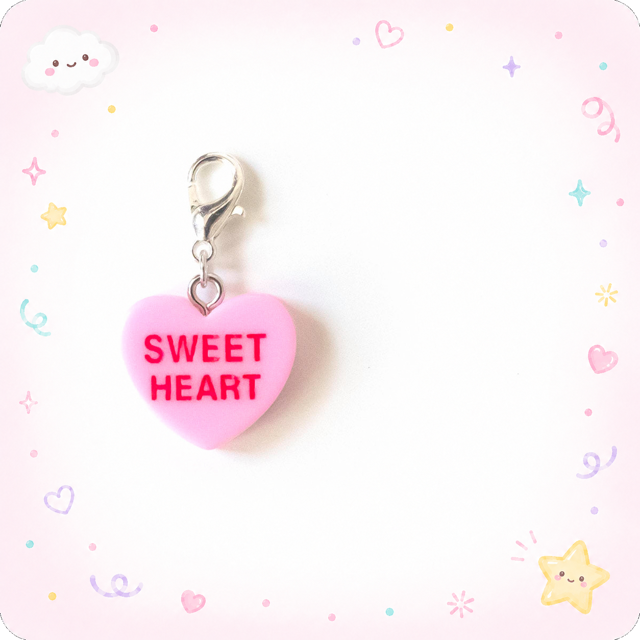 Sweet Heart Pink Candy Heart Charm Badge Reel Add-on - - Topperswap