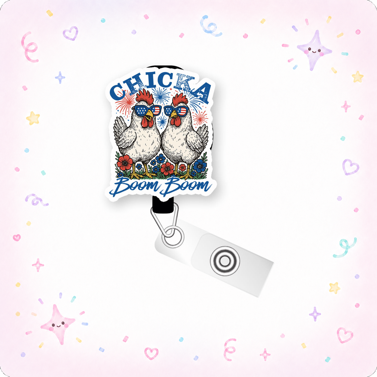 Chicka Boom Boom Pop Topper Swapfinity Retractable ID Badge Reel - - Topperswap