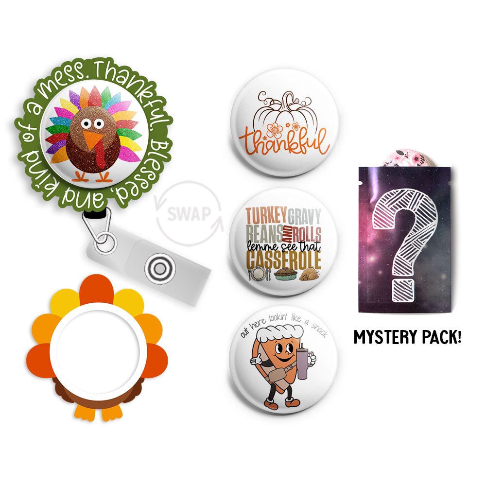 Thanksgiving Delight Swapfinity Badge Reel Bundle - Slide+Mystery Topper / Black - Topperswap