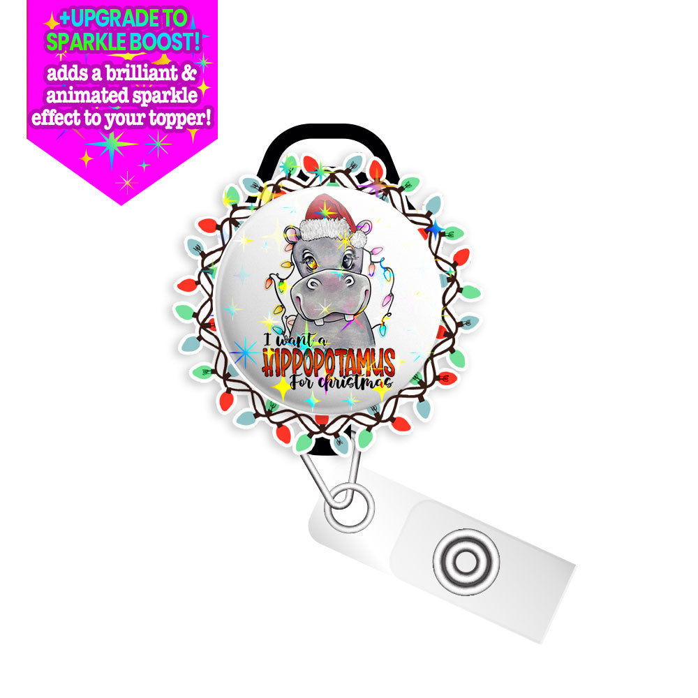 Hippopotamus Holiday Swapfinity Retractable ID Badge Reel Bundle - Slide Clip / Black / Make it Sparkle - Topperswap