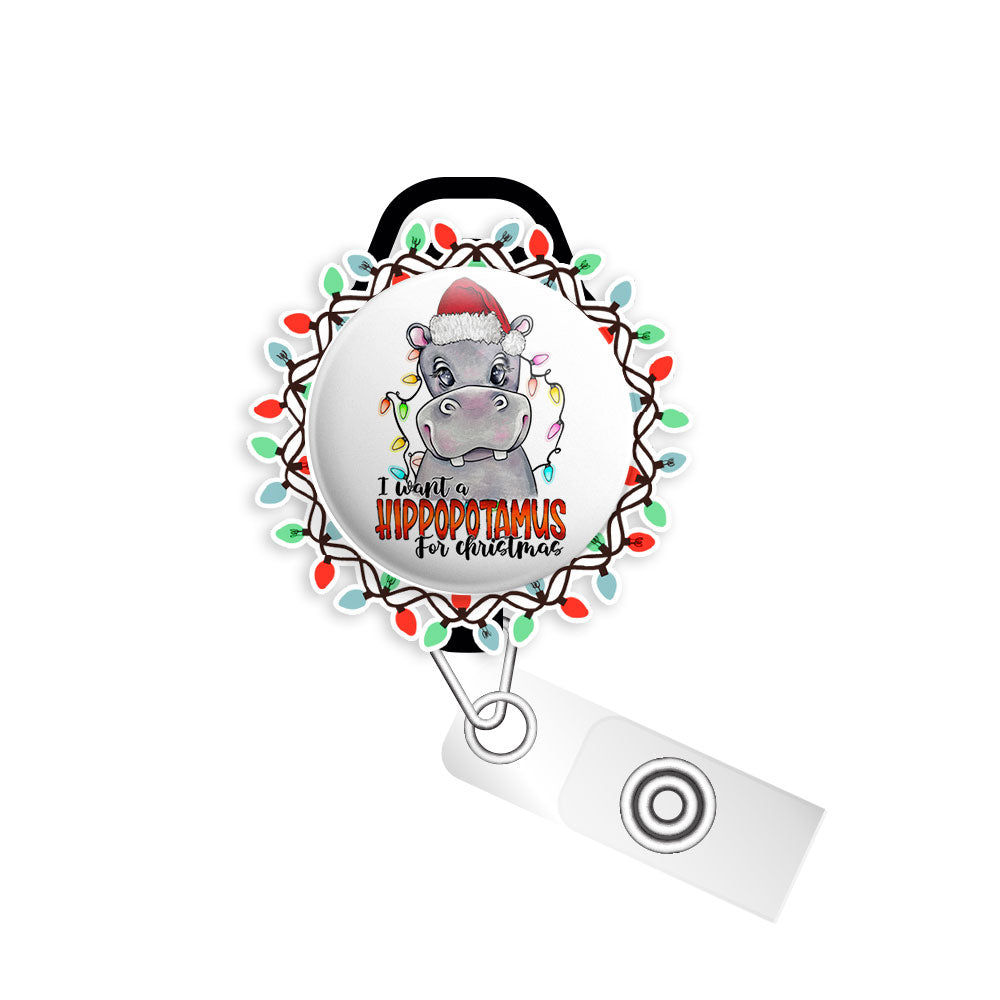 Hippopotamus Holiday Swapfinity Retractable ID Badge Reel Bundle - Slide Clip / Black / Classic Shine - Topperswap