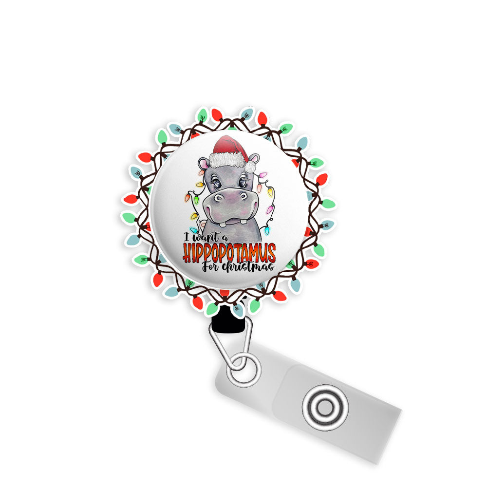 Hippopotamus Holiday Swapfinity Retractable ID Badge Reel Bundle - Alligator Clip / Black / Classic Shine - Topperswap