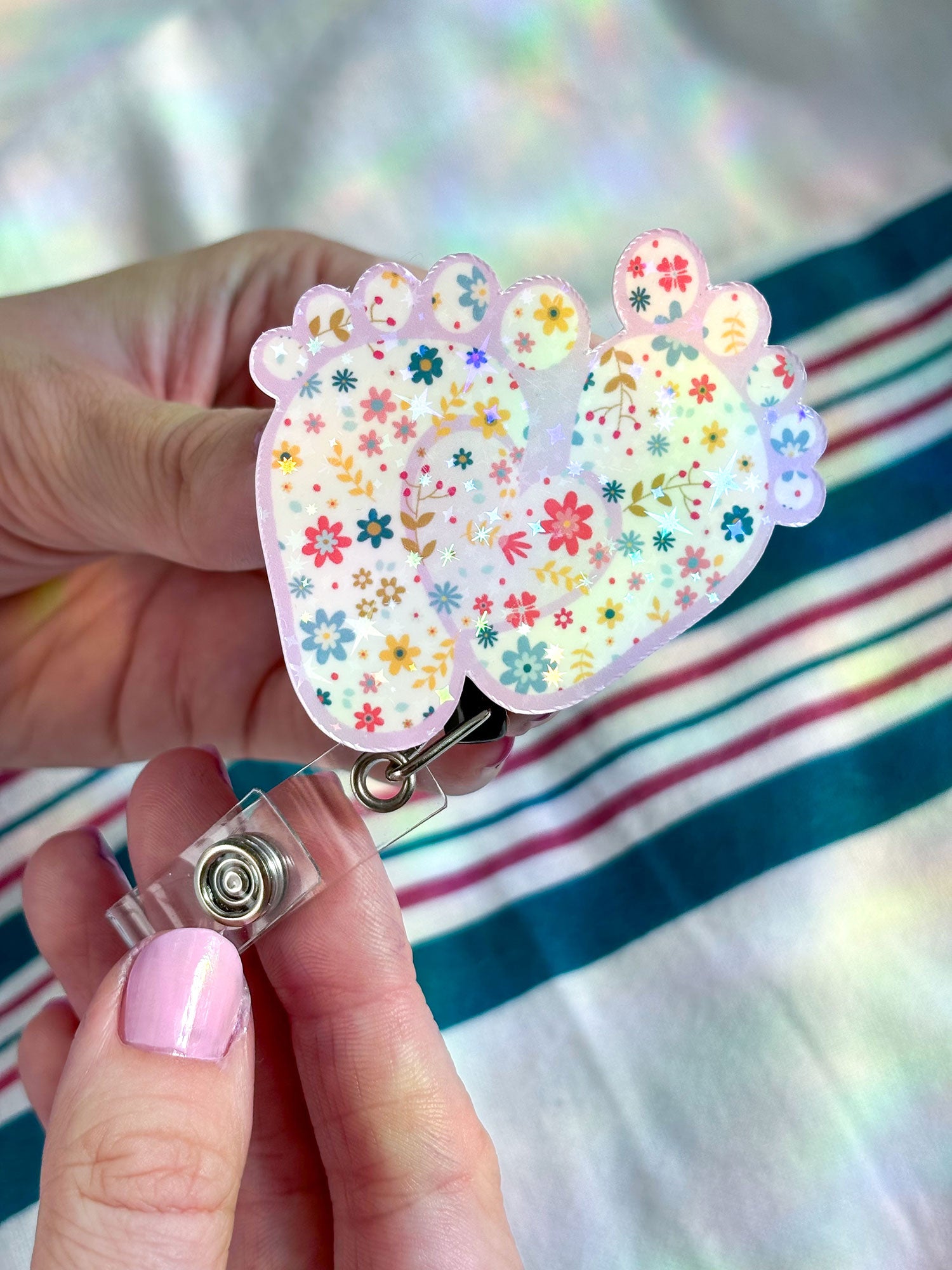 Baby Feet Floral Pop Topper Swapfinity Retractable ID Badge Reel -  - Topperswap