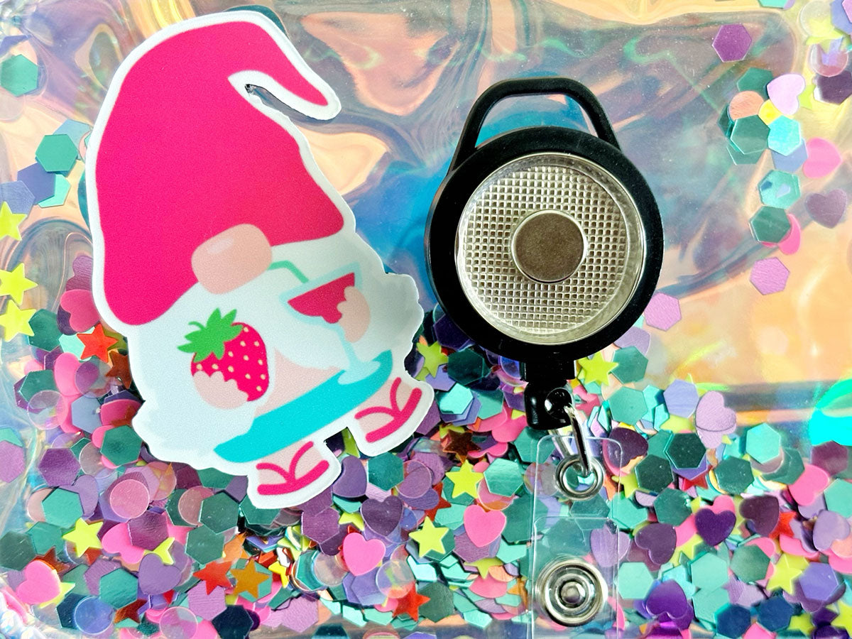 Strawberry Splash Gnome Pop Topper Swapfinity Retractable ID Badge Reel -  - Topperswap