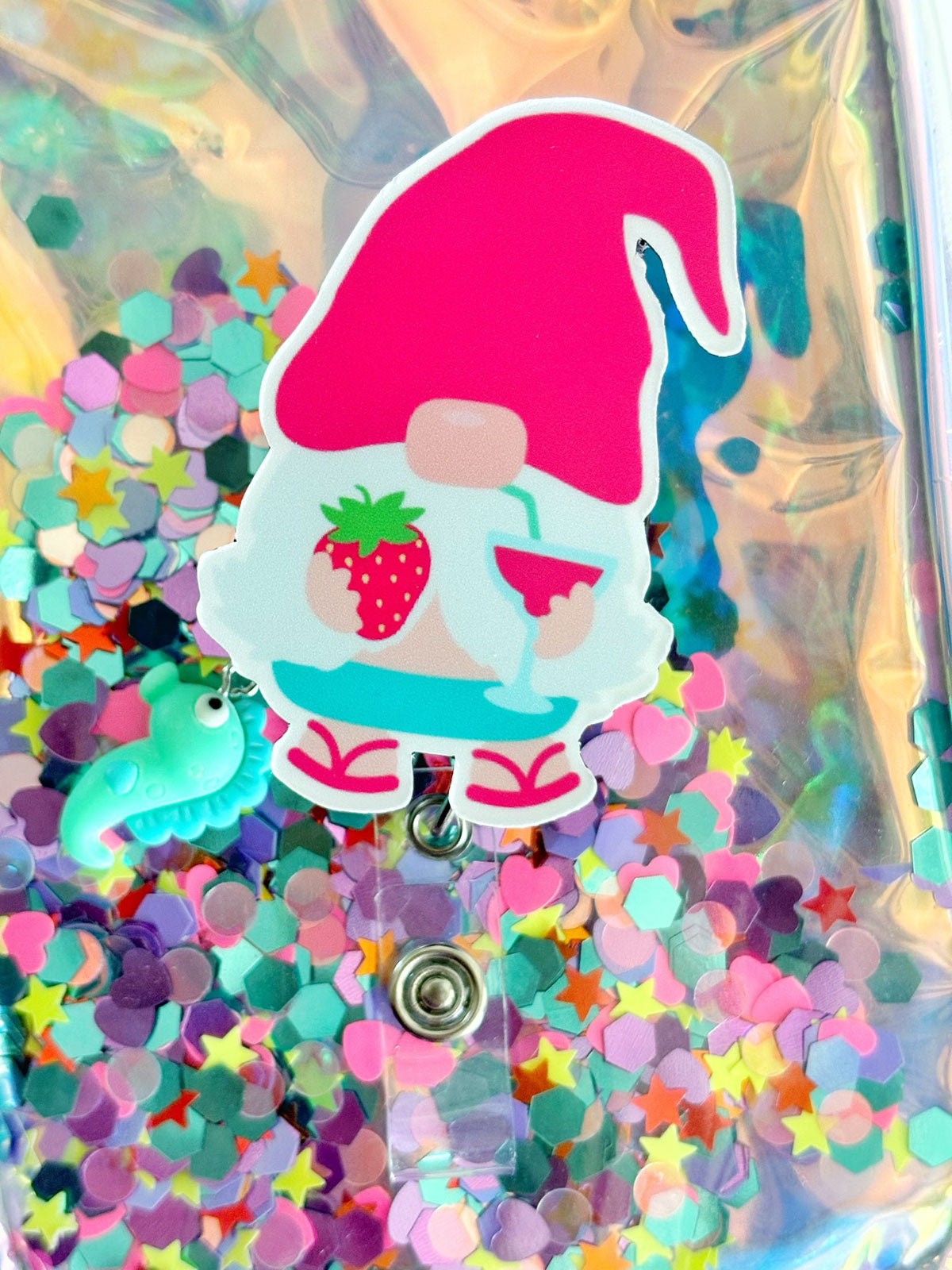 Strawberry Splash Gnome Pop Topper Swapfinity Retractable ID Badge Reel -  - Topperswap