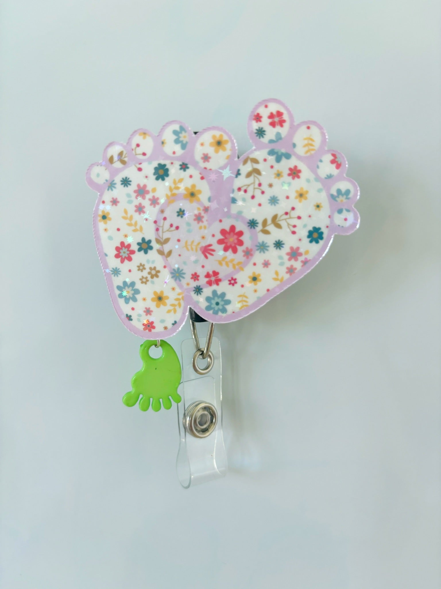 Baby Feet Floral Pop Topper Swapfinity Retractable ID Badge Reel -  - Topperswap