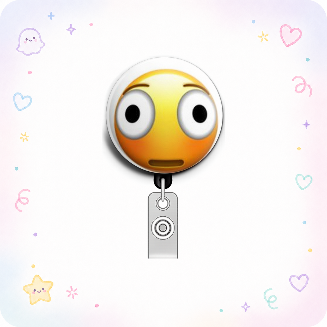 Flushed Face Emoji Swapfinity Retractable ID Badge Reel - - Topperswap