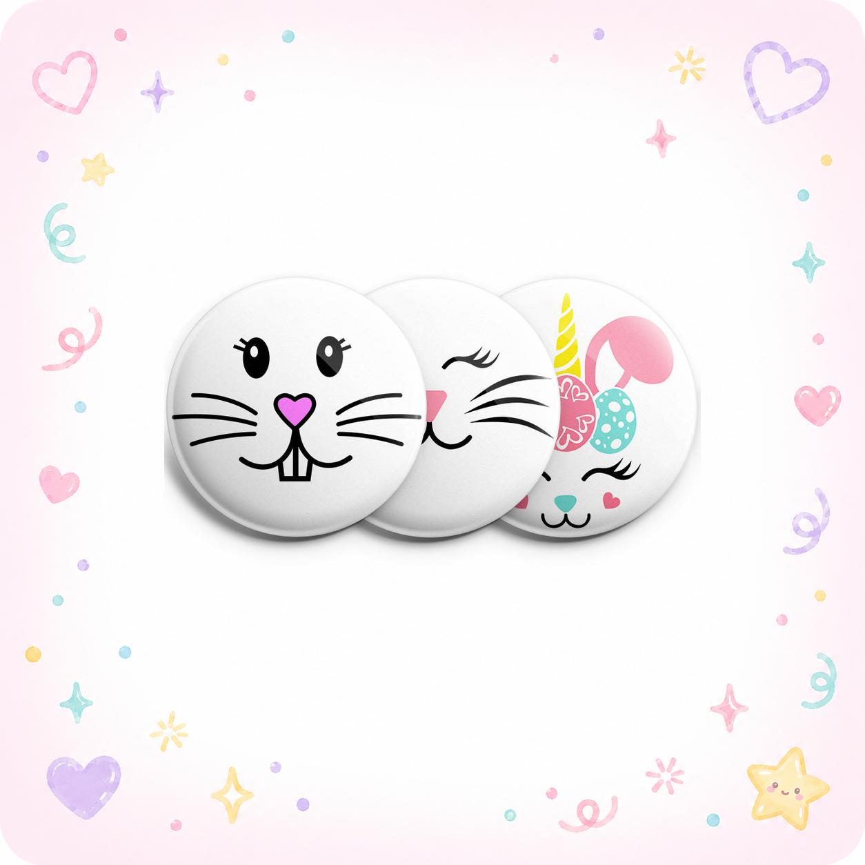 Hoppy Trio Easter Bunny Face Toppers 3-Pack - - Topperswap