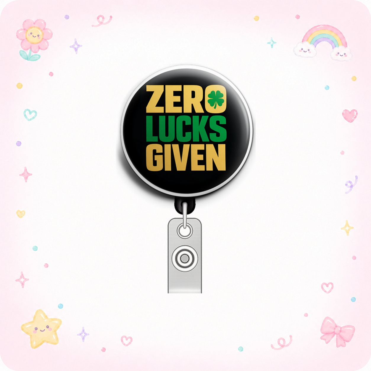 Zero Lucks Given Bold 🍀🖤 Swapfinity Retractable ID Badge Reel - - Topperswap