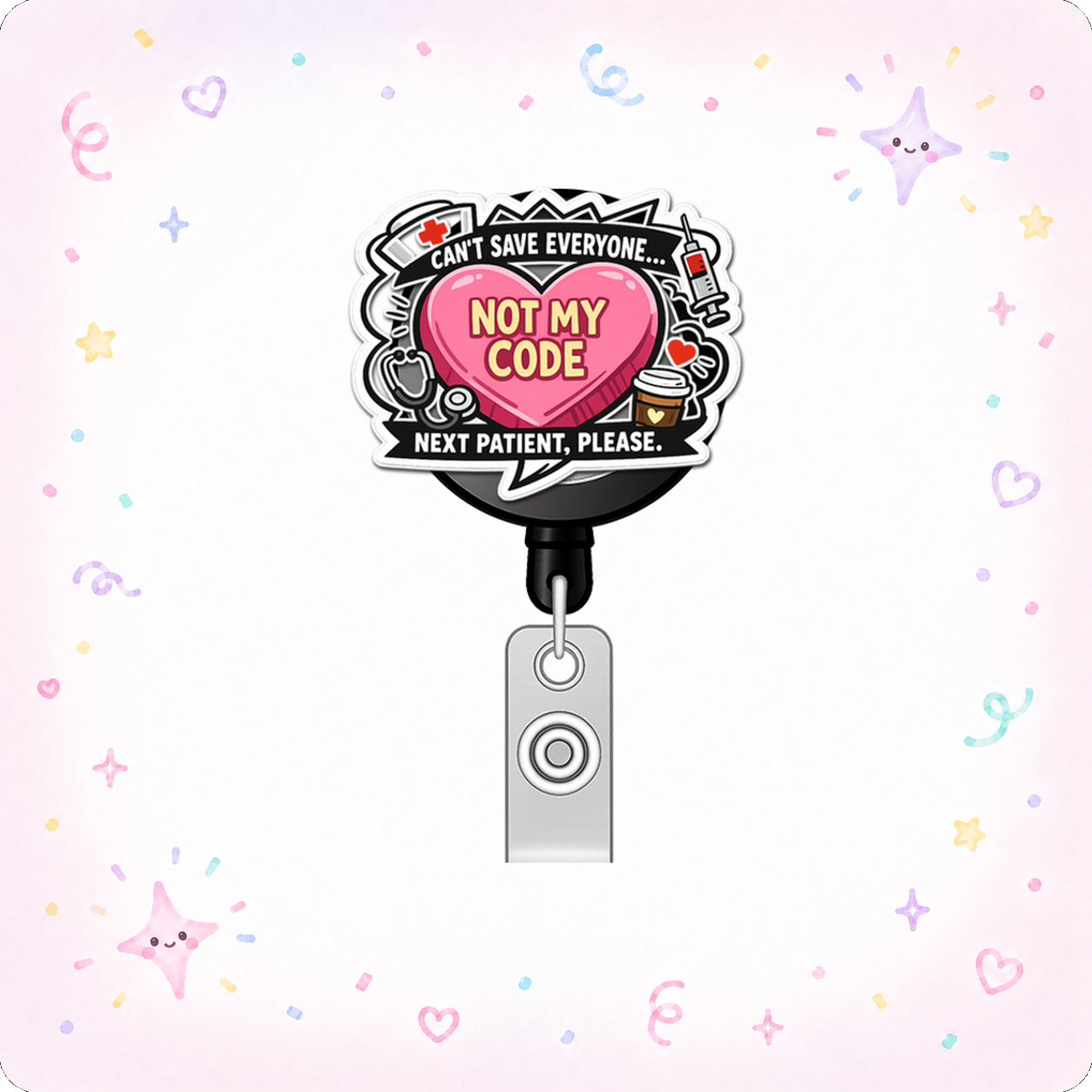 Sarcastic Conversation Heart Swapfinity Retractable ID Badge Reel (Pop Topper) - - Topperswap