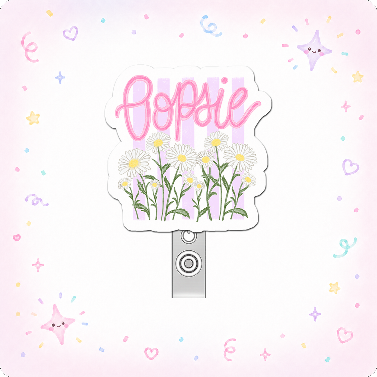 Daisy Daydream Diva Pop Topper Swapfinity Retractable ID Badge Reel - - Topperswap