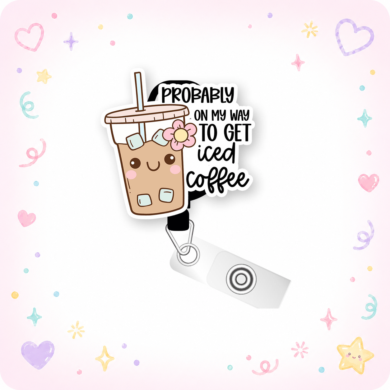 On My Way to Iced Coffee Pop Topper Swapfinity Retractable ID Badge Reel - - Topperswap