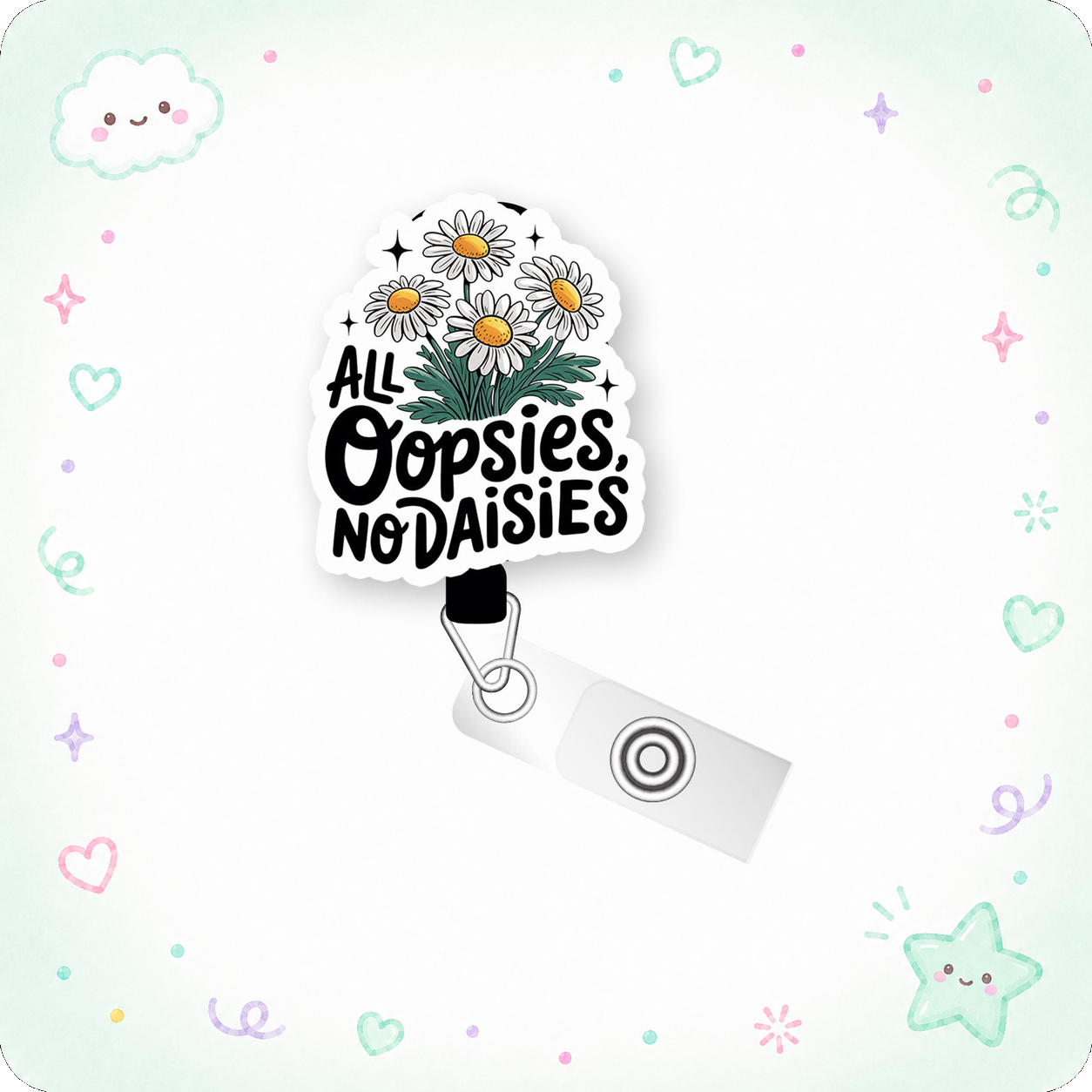 Oopsies No Daisies Pop Topper Swapfinity Retractable ID Badge Reel - - Topperswap