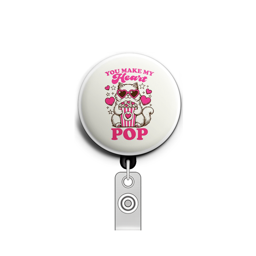 Popcorn Heart Swapfinity Retractable ID Badge Reel - - Topperswap