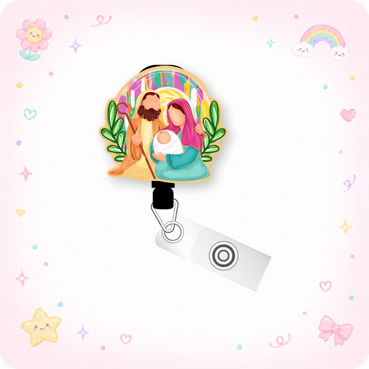 Holy Family Christmas Pop Topper Swapfinity Retractable ID Badge Reel - - Topperswap