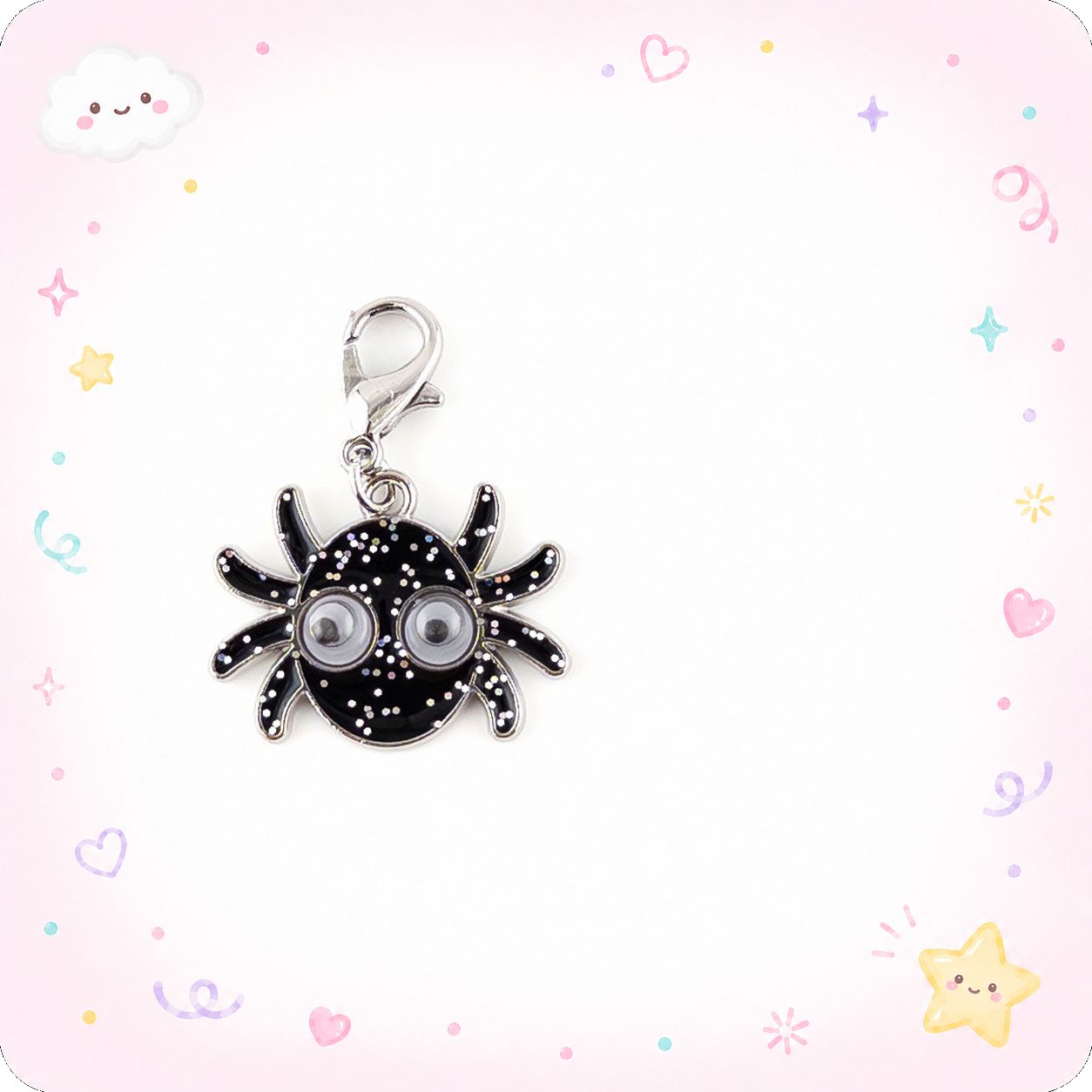 Googly-Eyed Glitter Spider Charm Swapfinity Badge Reel Add-on - - Topperswap