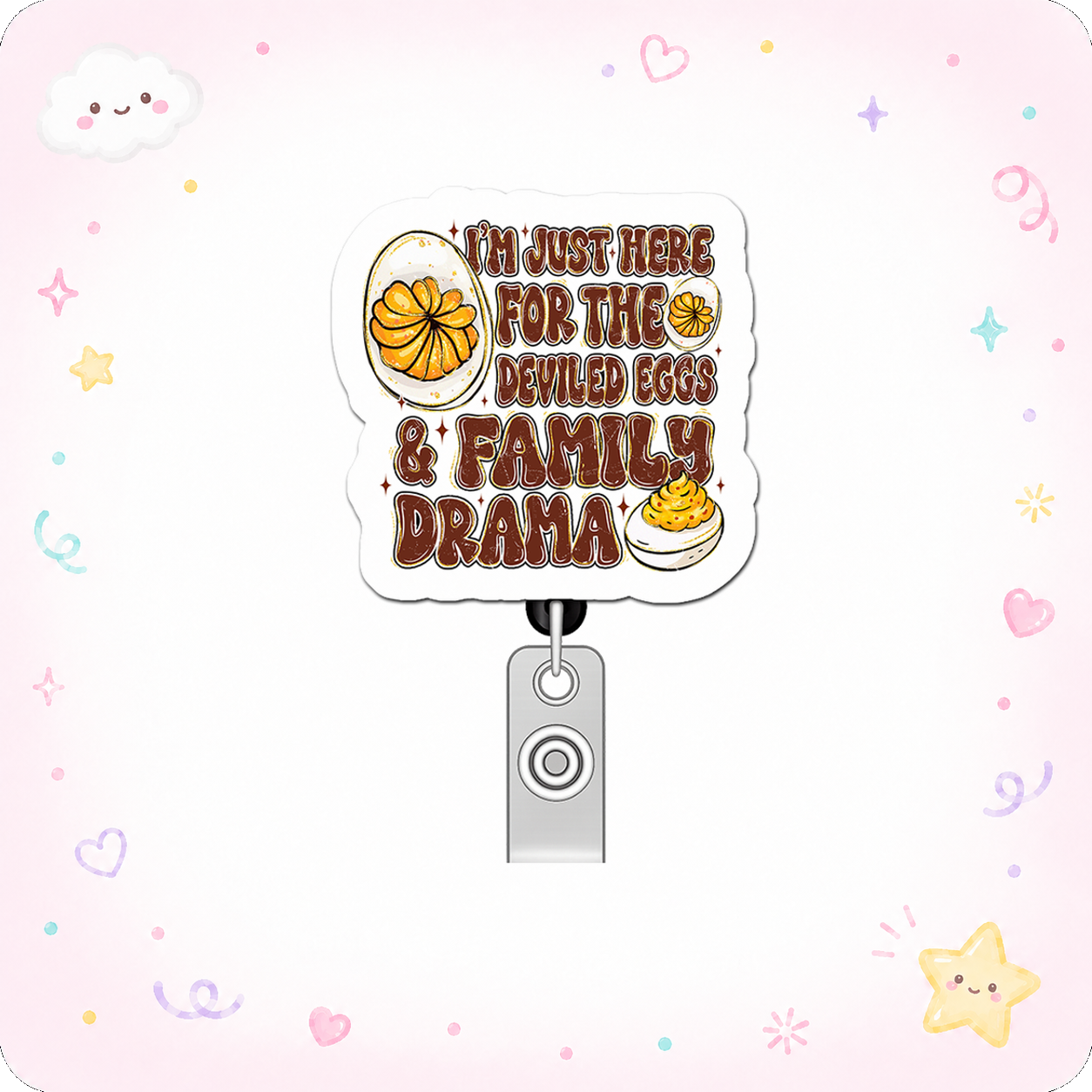 Deviled Egg Drama Diva Pop Topper Swapfinity Retractable ID Badge Reel - - Topperswap