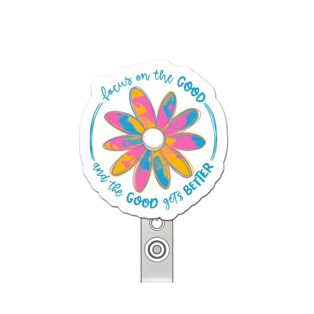 Optimism Overload Guru Pop Topper Swapfinity Retractable ID Badge Reel - - Topperswap