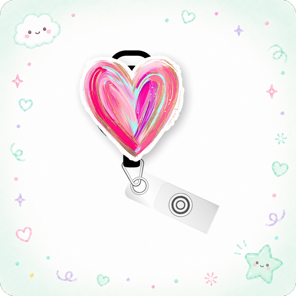 Painted Heart Pop Topper Swapfinity Retractable ID Badge Reel - - Topperswap