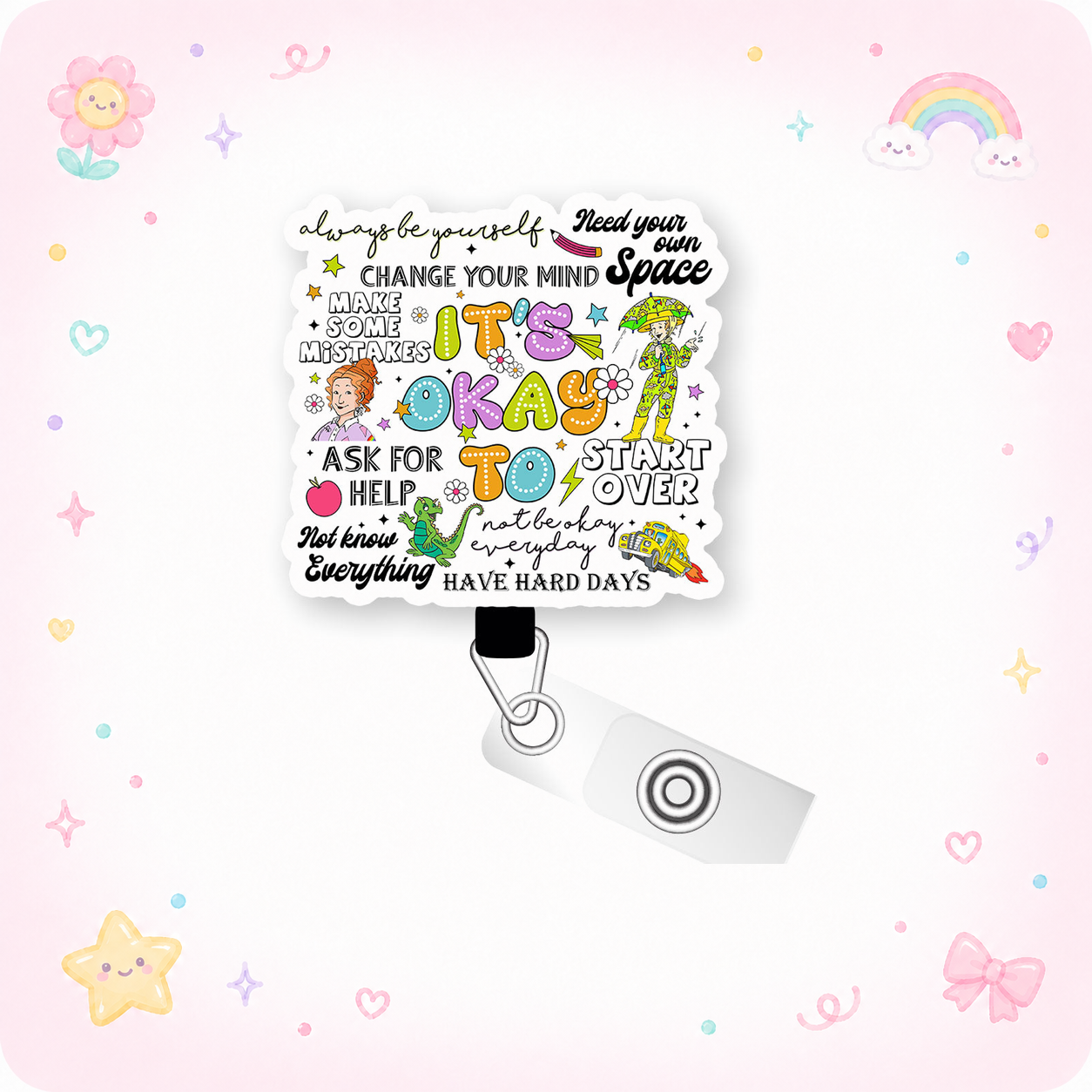It's Okay to Be You Pop Topper Swapfinity Retractable ID Badge Reel - - Topperswap