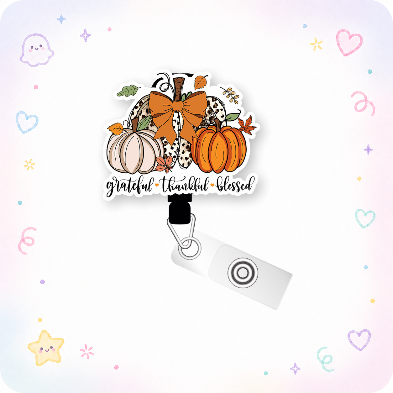 Grateful, Thankful, Blessed Pumpkins Pop Topper Swapfinity Retractable ID Badge Reel - - Topperswap
