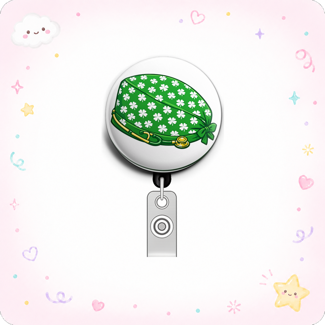Shamrock Scrub Cap Swapfinity Retractable ID Badge Reel - - Topperswap