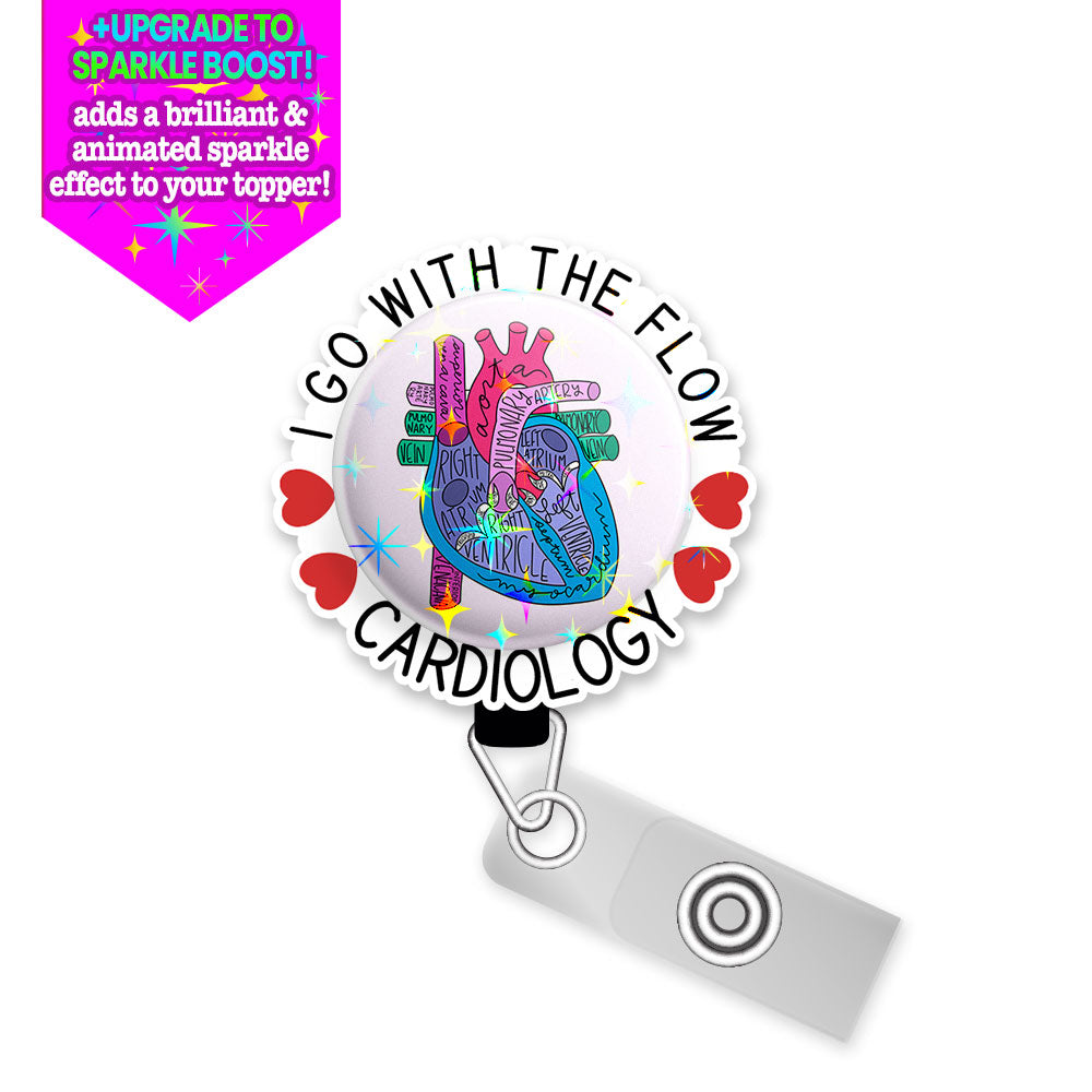 Go with the Flow Cardiology Swapfinity Retractable ID Badge Reel Bundle - Slide Clip / Black / Make it Sparkle - Topperswap