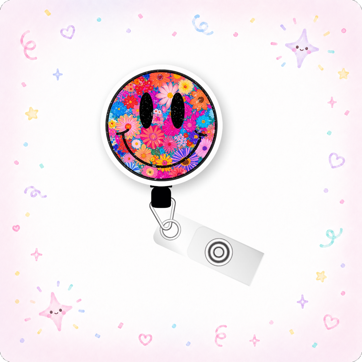 Flower Power Smile Pop Topper Swapfinity Retractable ID Badge Reel - - Topperswap