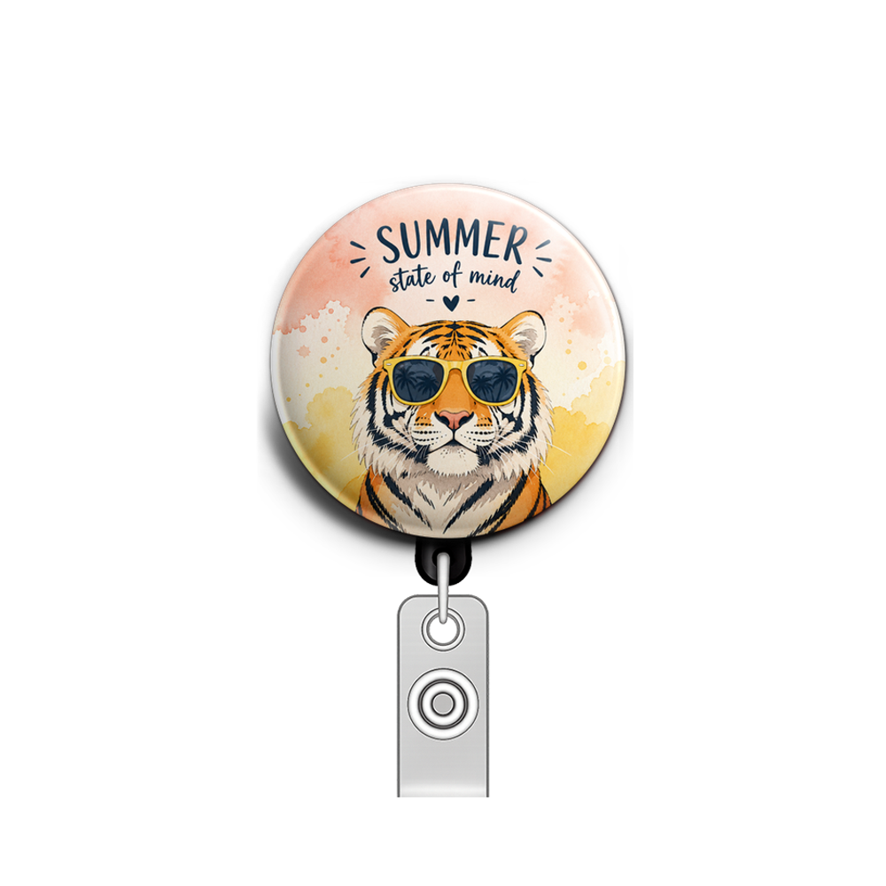 Custom Design – Tiger with summer time shades - Badge Reel (Alligator, Black) - Topperswap