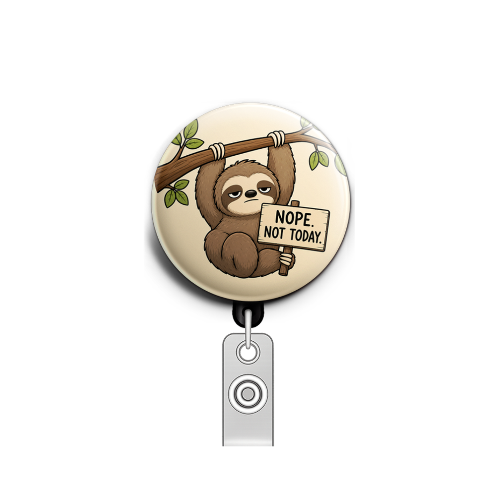 A cute cartoon sloth hanging from a branch, eyes half-closed…