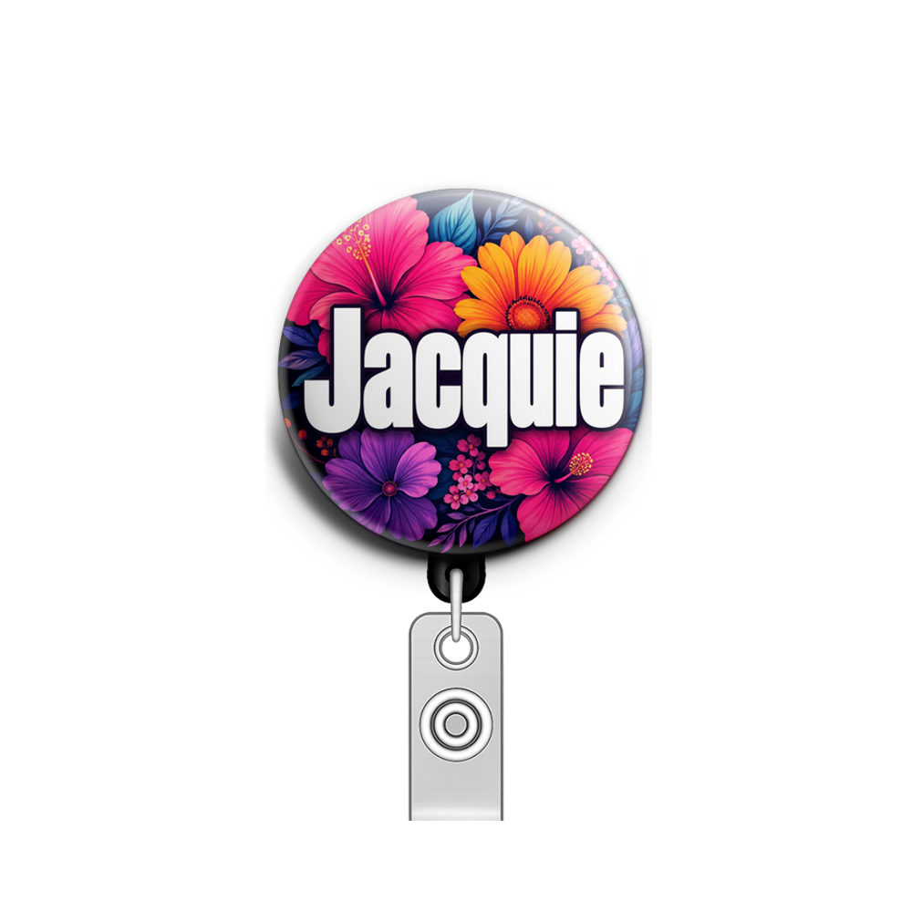 Custom Design – Floral - Badge Reel (Alligator, Black) - Topperswap
