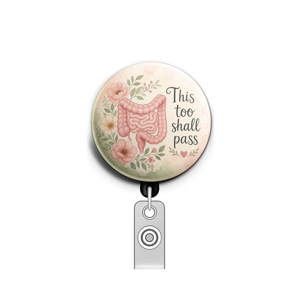 Custom Design – Colon/small intestine with floral accents with the quote "Th… - Badge Reel (Alligator, Black) - Topperswap