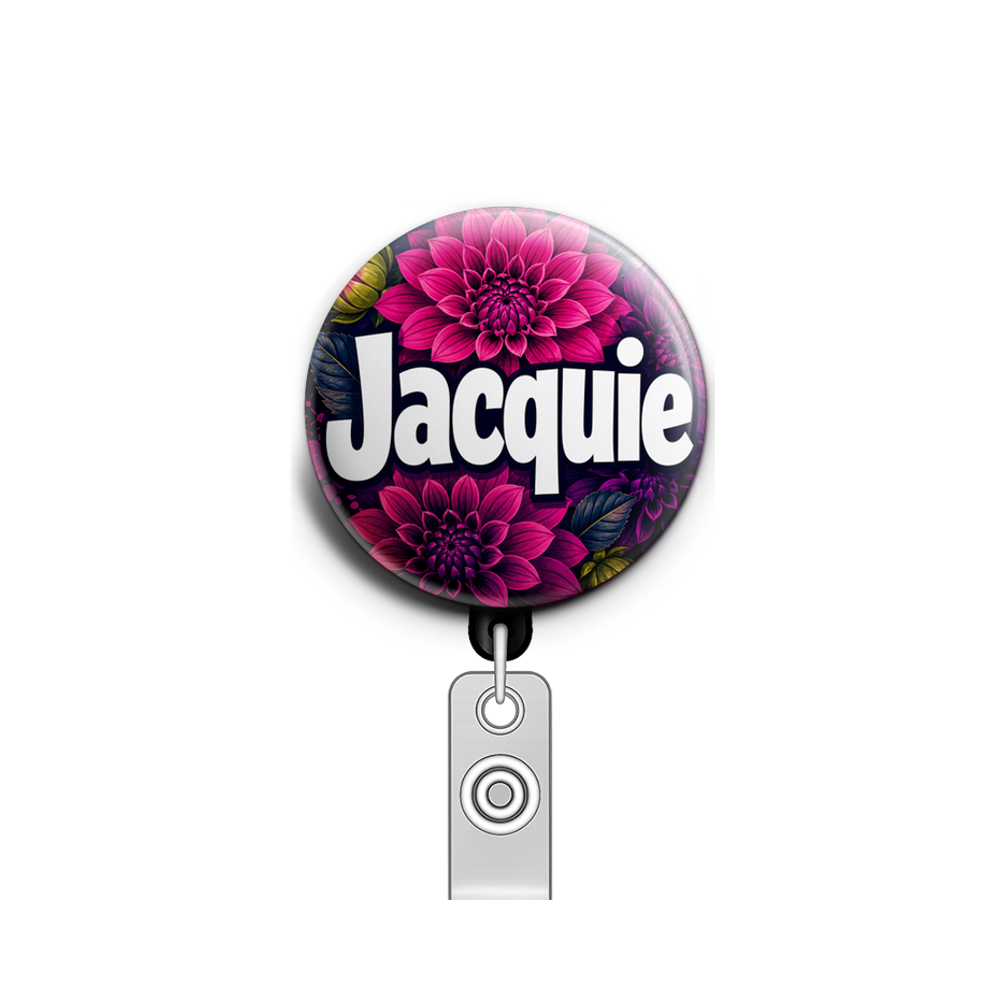 Custom Design – Dahlias - Badge Reel (Alligator, Black) - Topperswap