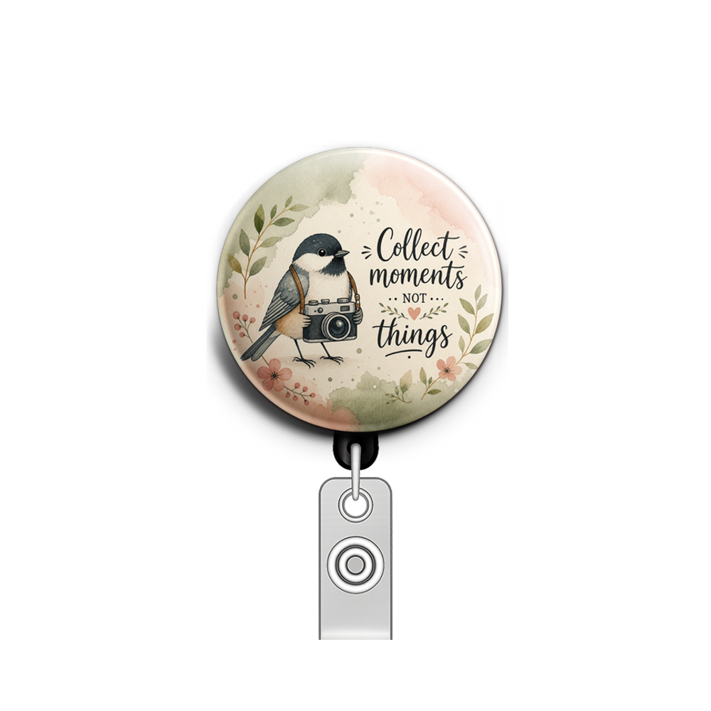 Custom Design – Bird with camera - Badge Reel (Alligator, Black) - Topperswap