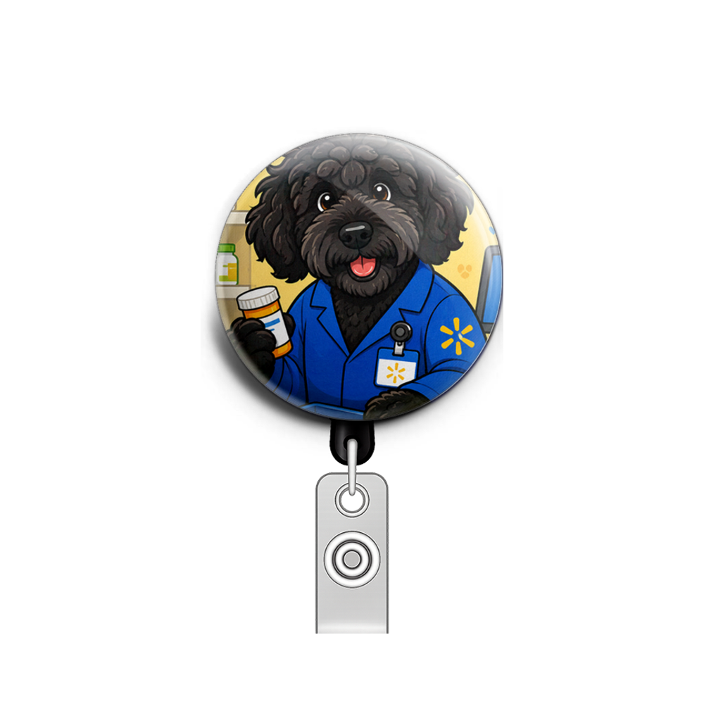My dog as a pharmacy tech wearing a blue lab coat (Walmart)…