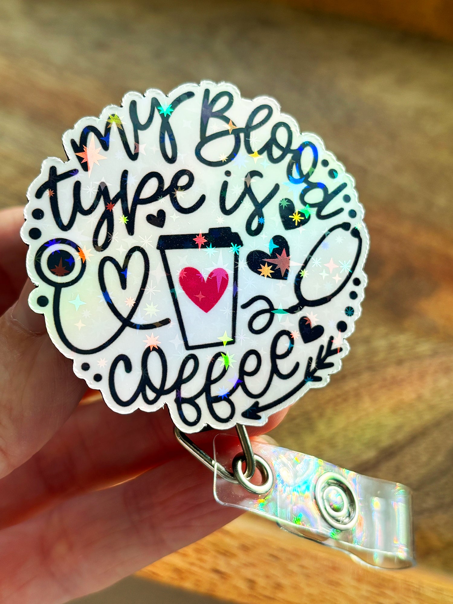 My Blood Type is Coffee Pop Topper Swapfinity Retractable ID Badge Reel -  - Topperswap