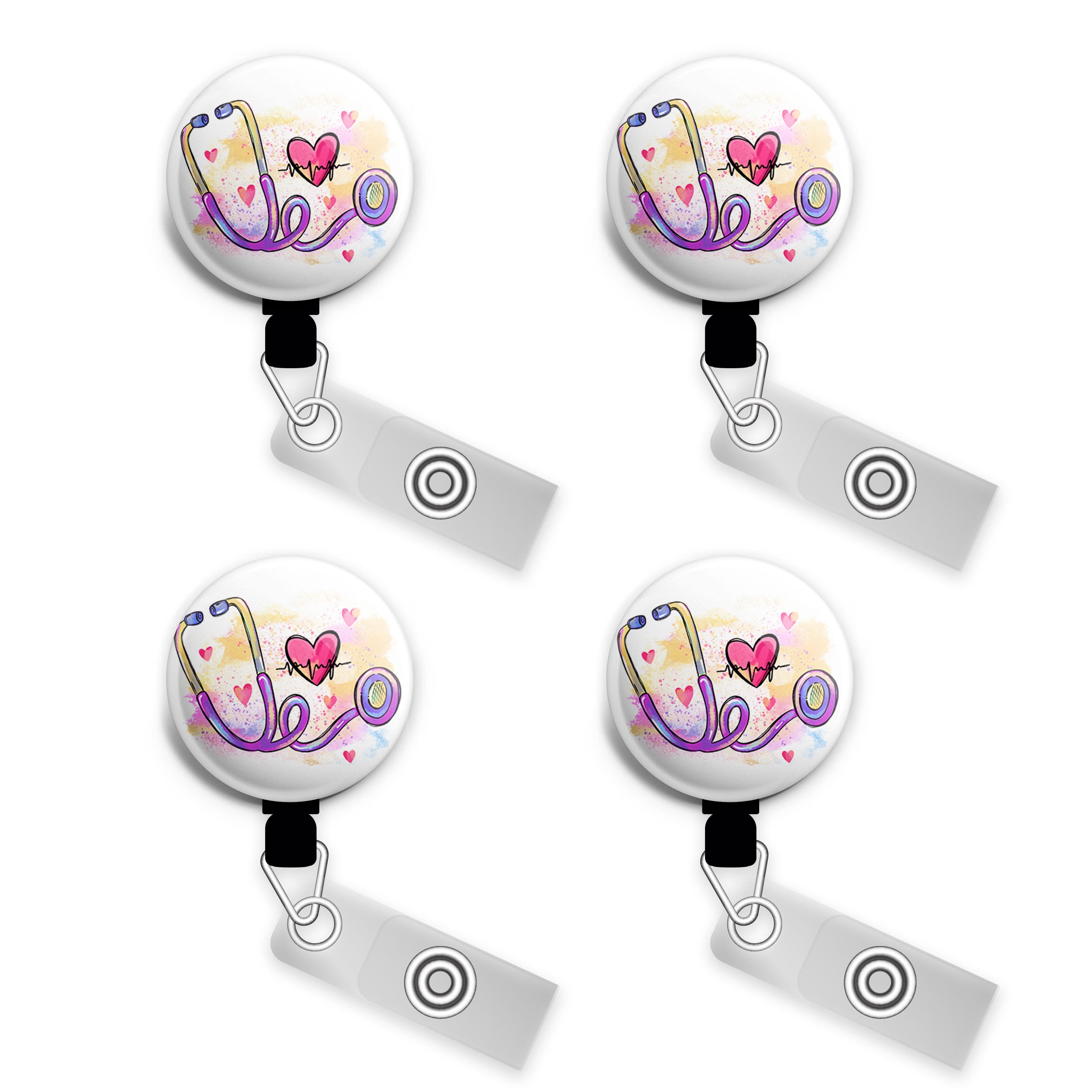 Watercolor Heart Stethoscope Swapfinity Retractable ID Badge Reel -  - Topperswap