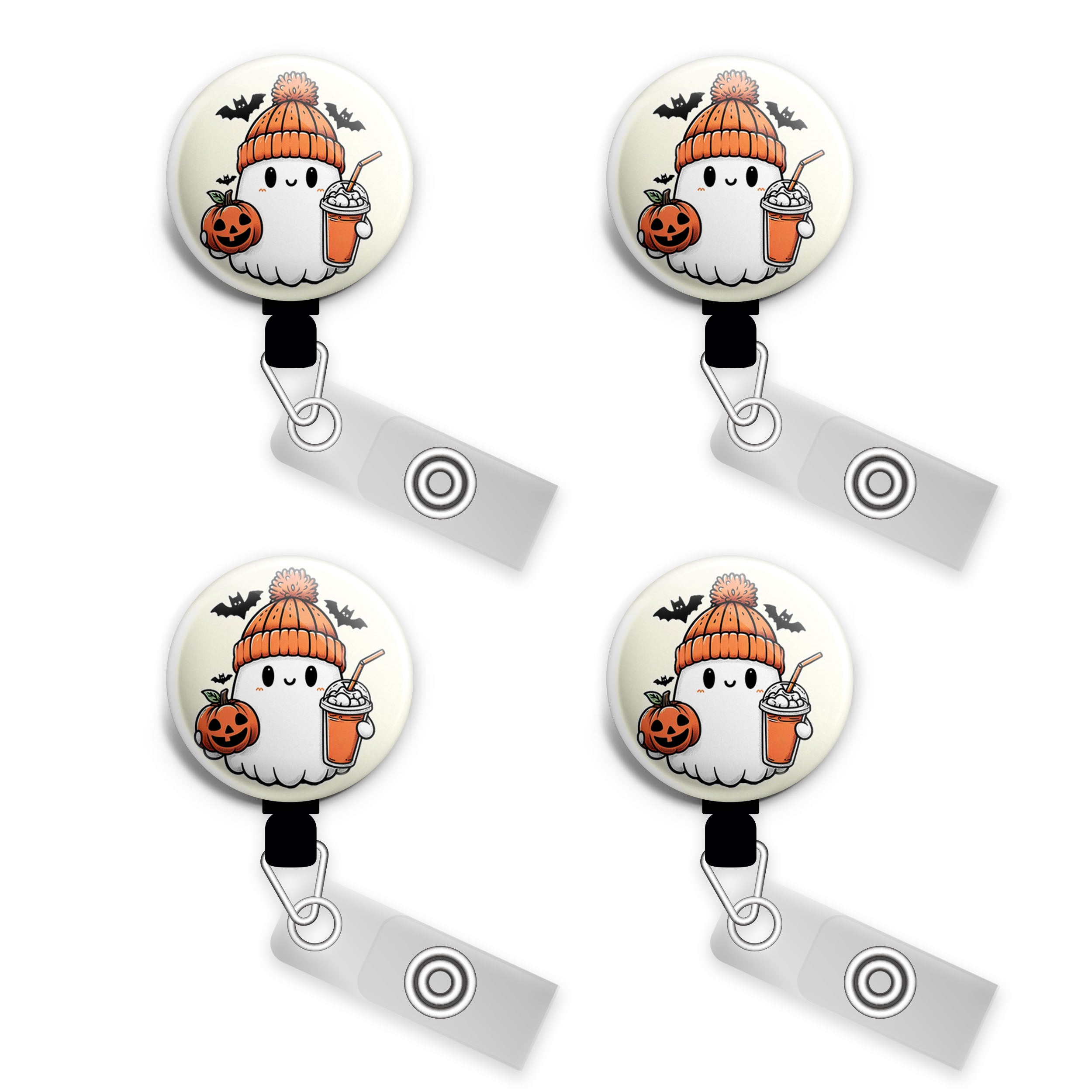 Pumpkin Ghost Vibes Swapfinity Retractable ID Badge Reel -  - Topperswap