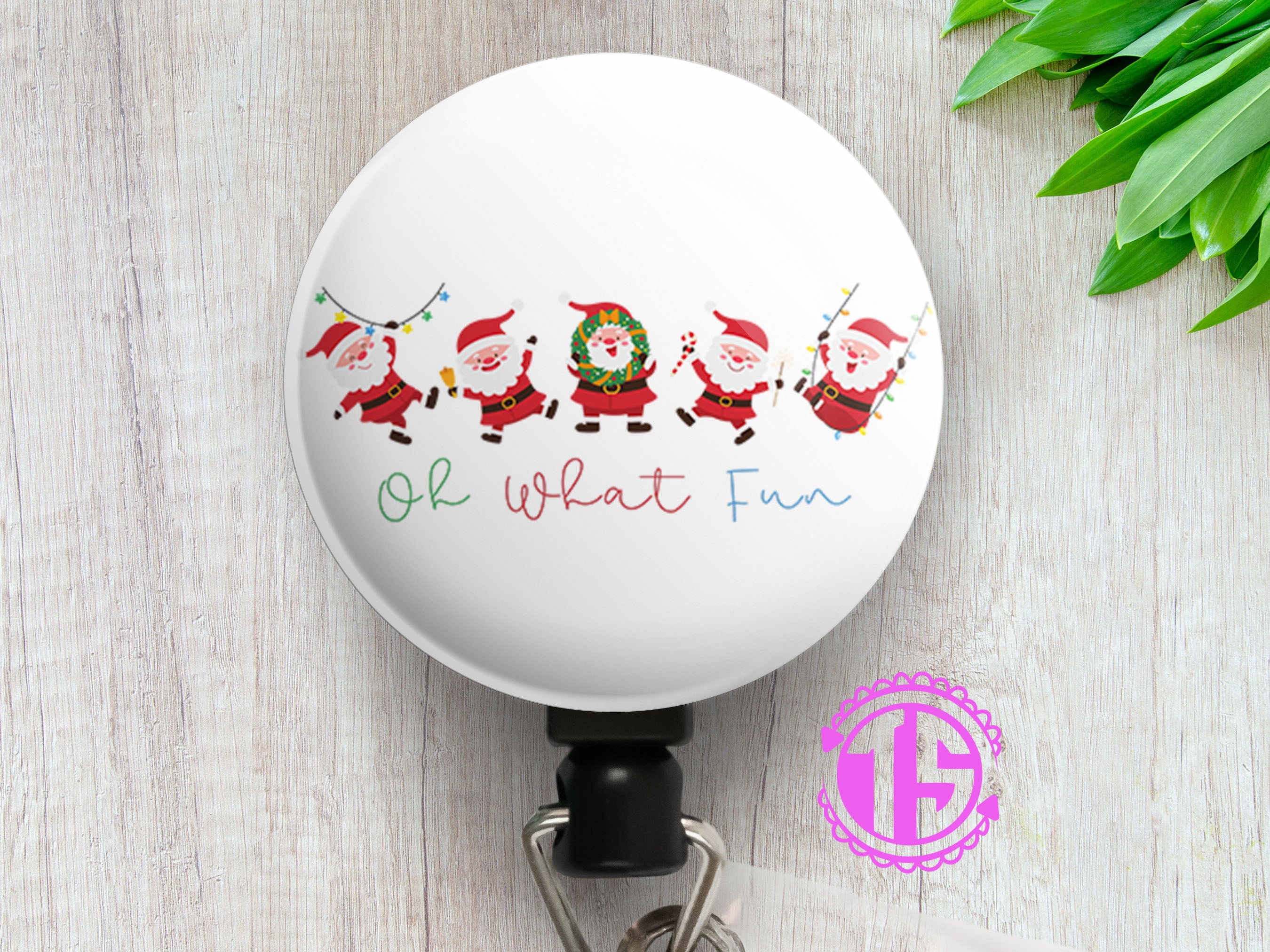 Oh What Fun Dancing Santas Swapfinity Retractable ID Badge Reel -  - Topperswap