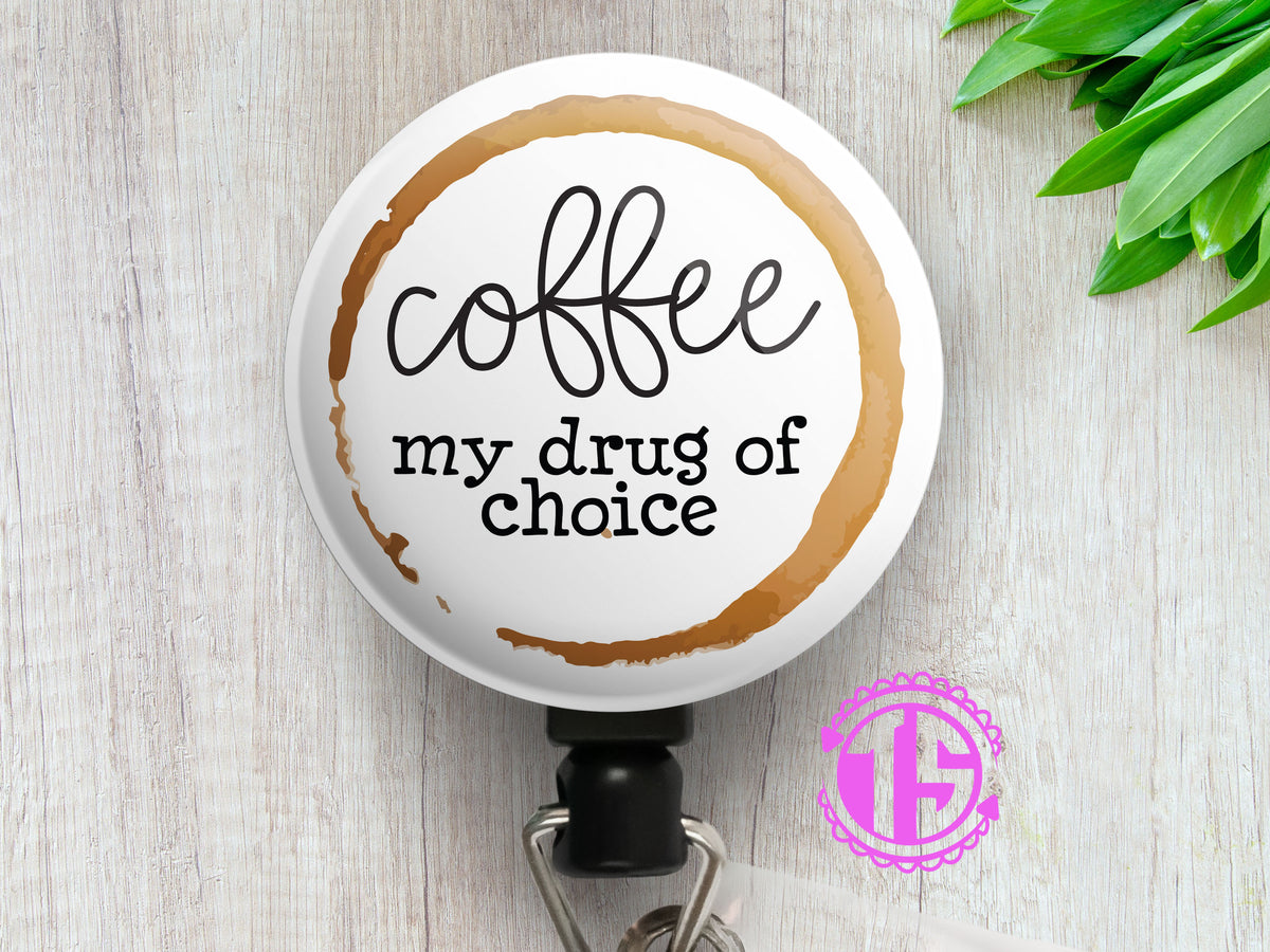 Coffee Drug ID Badge Reel • Coffee Espresso Badge Holder • Swapfinity Slide Clip / Black