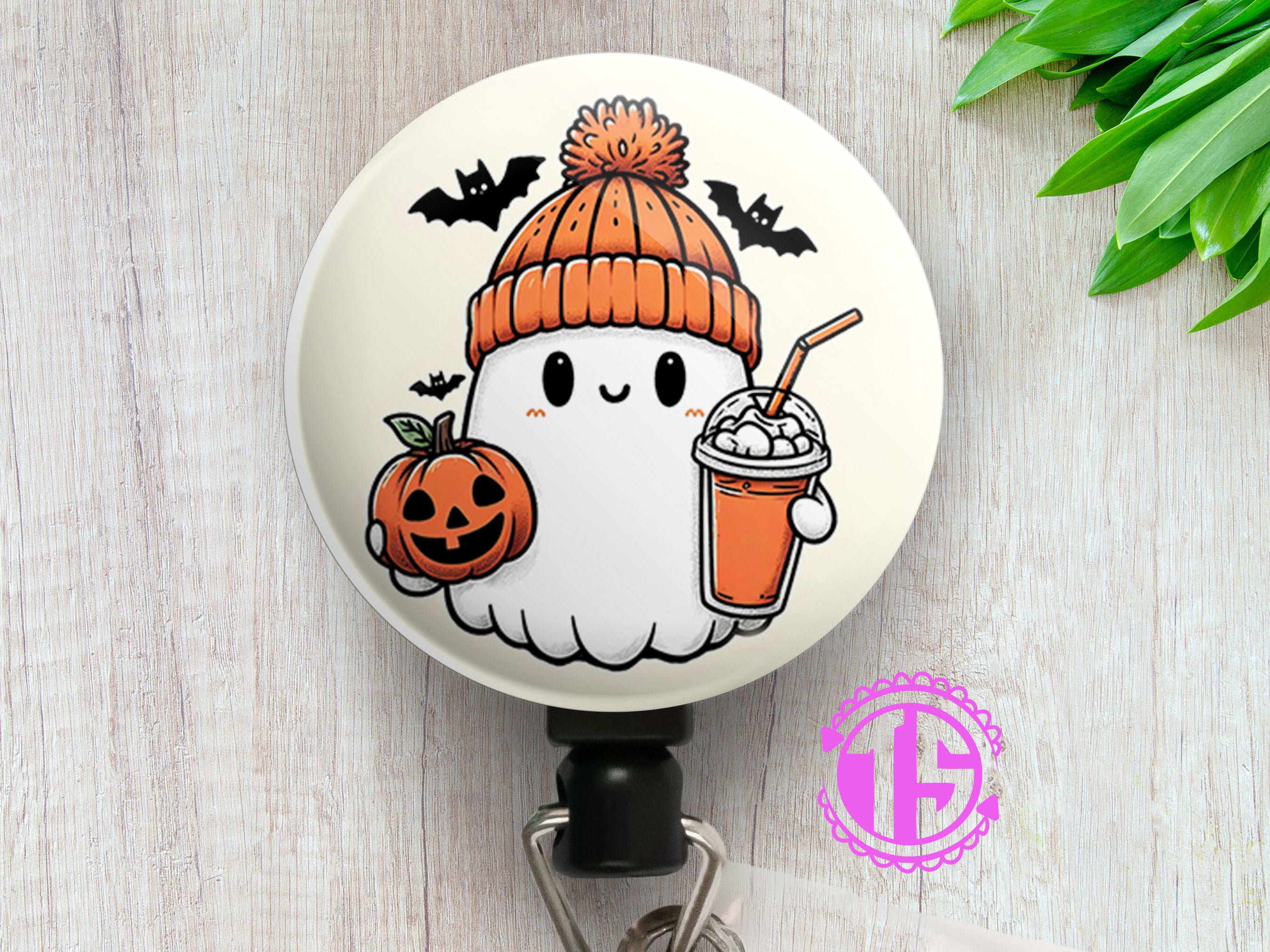 Pumpkin Ghost Vibes Swapfinity Retractable ID Badge Reel -  - Topperswap