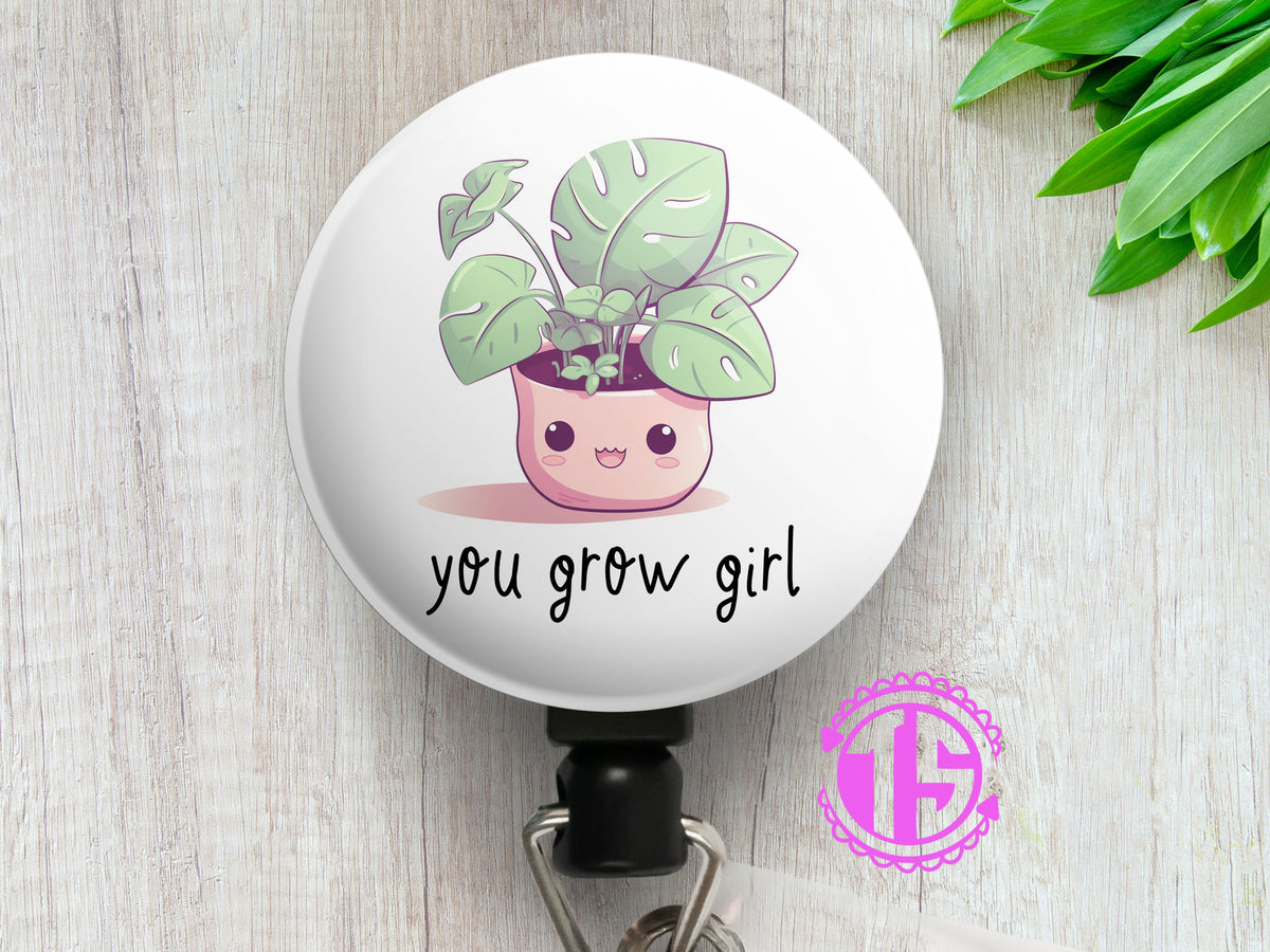 Grow Girl ID Badge Reel • Garden Vegetable Badge Holder • Swapfinity Slide Clip / Black